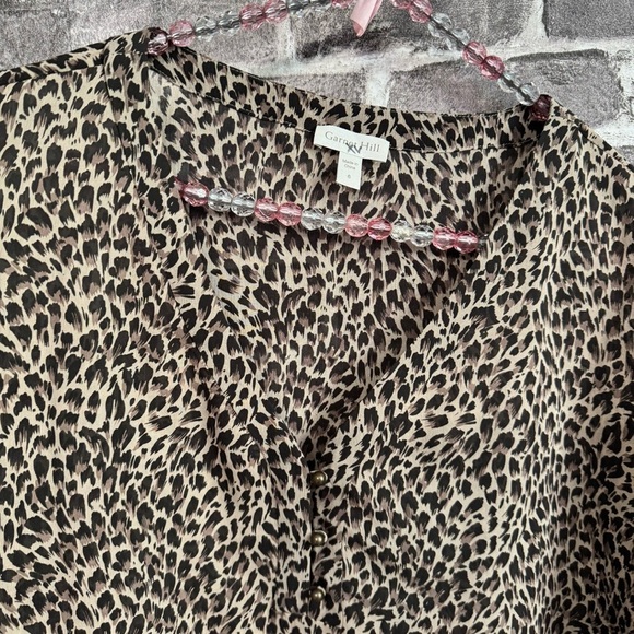 Garnet Hill blouse top shirt Brown leopard print 100% silk - Picture 7 of 12